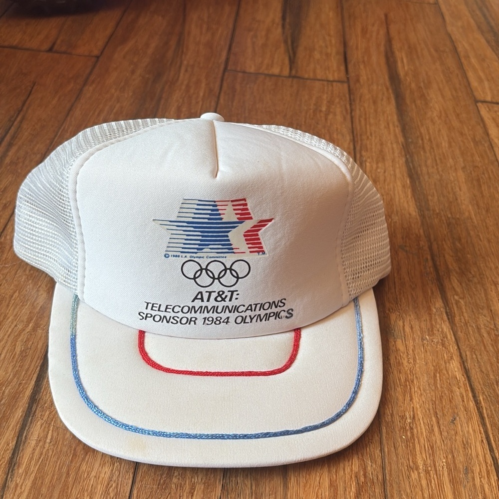 Vintage 1984 Olympics Snapback Hat Cap Mesh Trucker Red White Blue - Picture 2 of 9